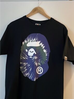 Bape Black Tee with Brown Ape Head Tag